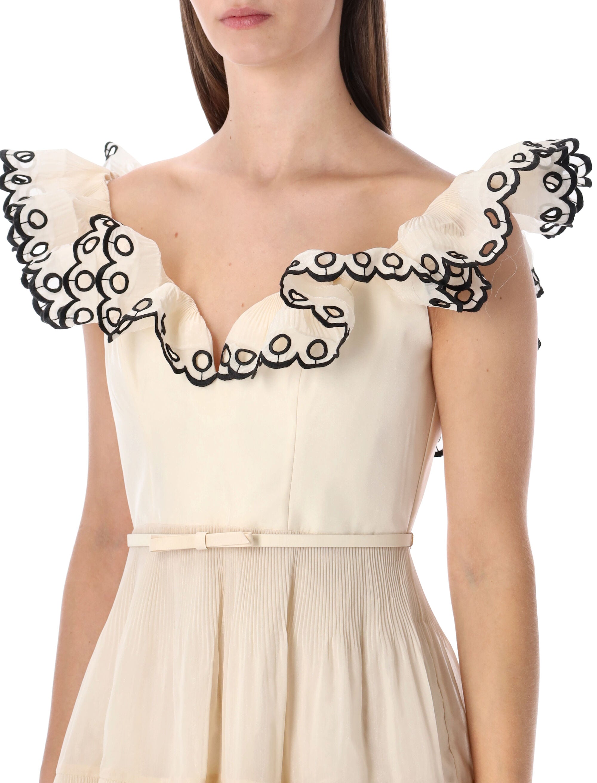 Zimmermann embroidered frilled mini dress Cream Polyester