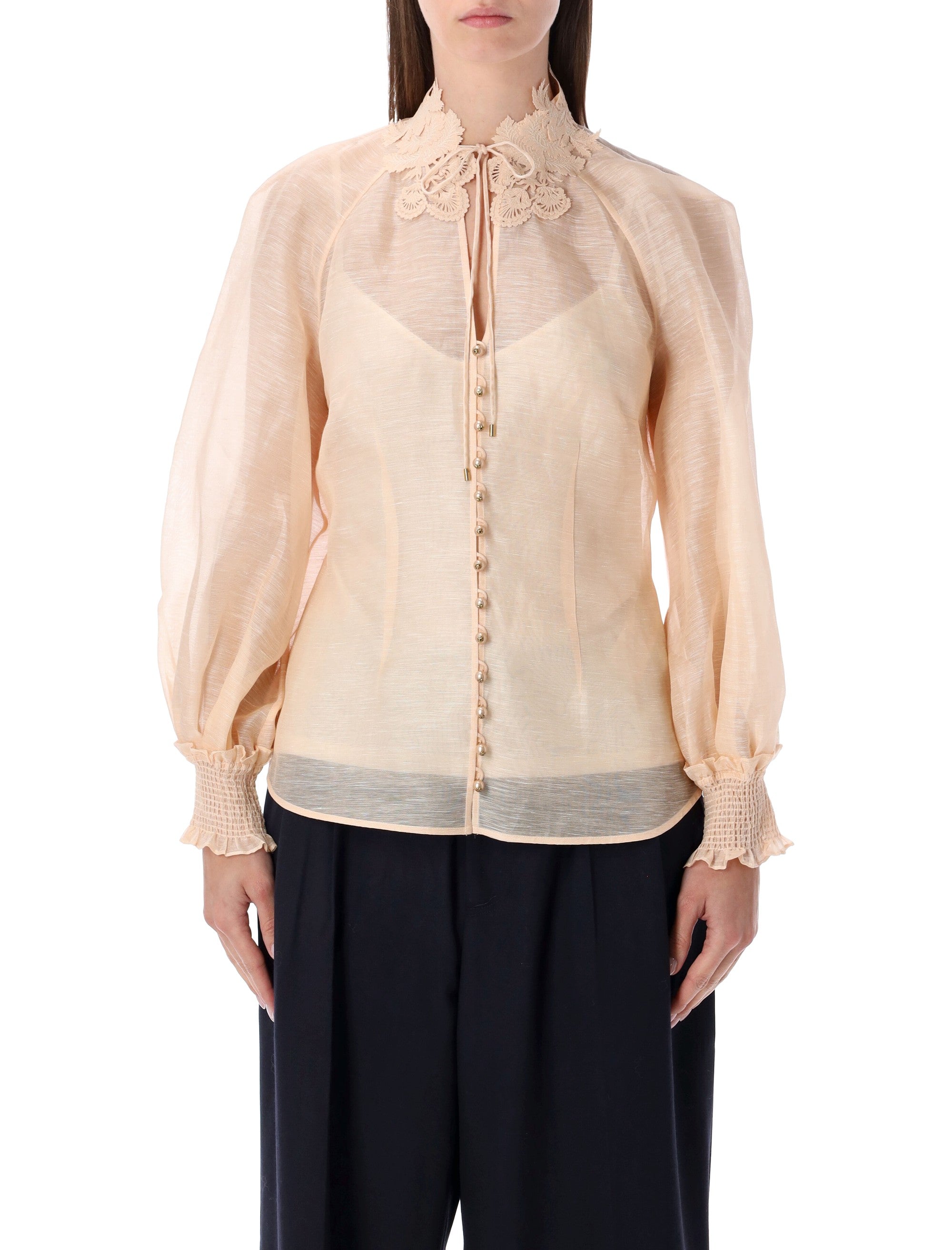 Zimmermann Rebellion Peach Silk-Linen Blouse