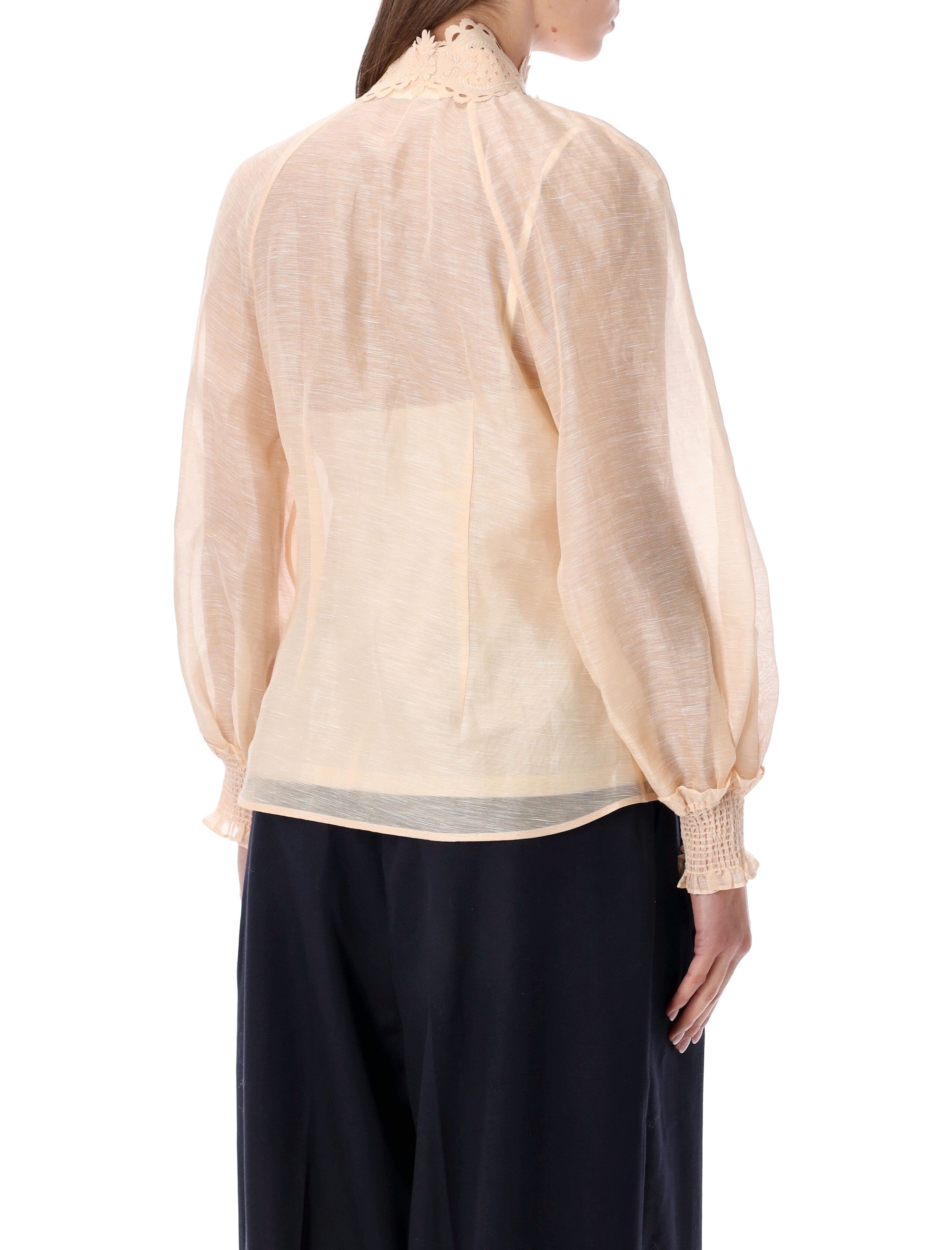 Zimmermann Rebellion Peach Silk-Linen Blouse