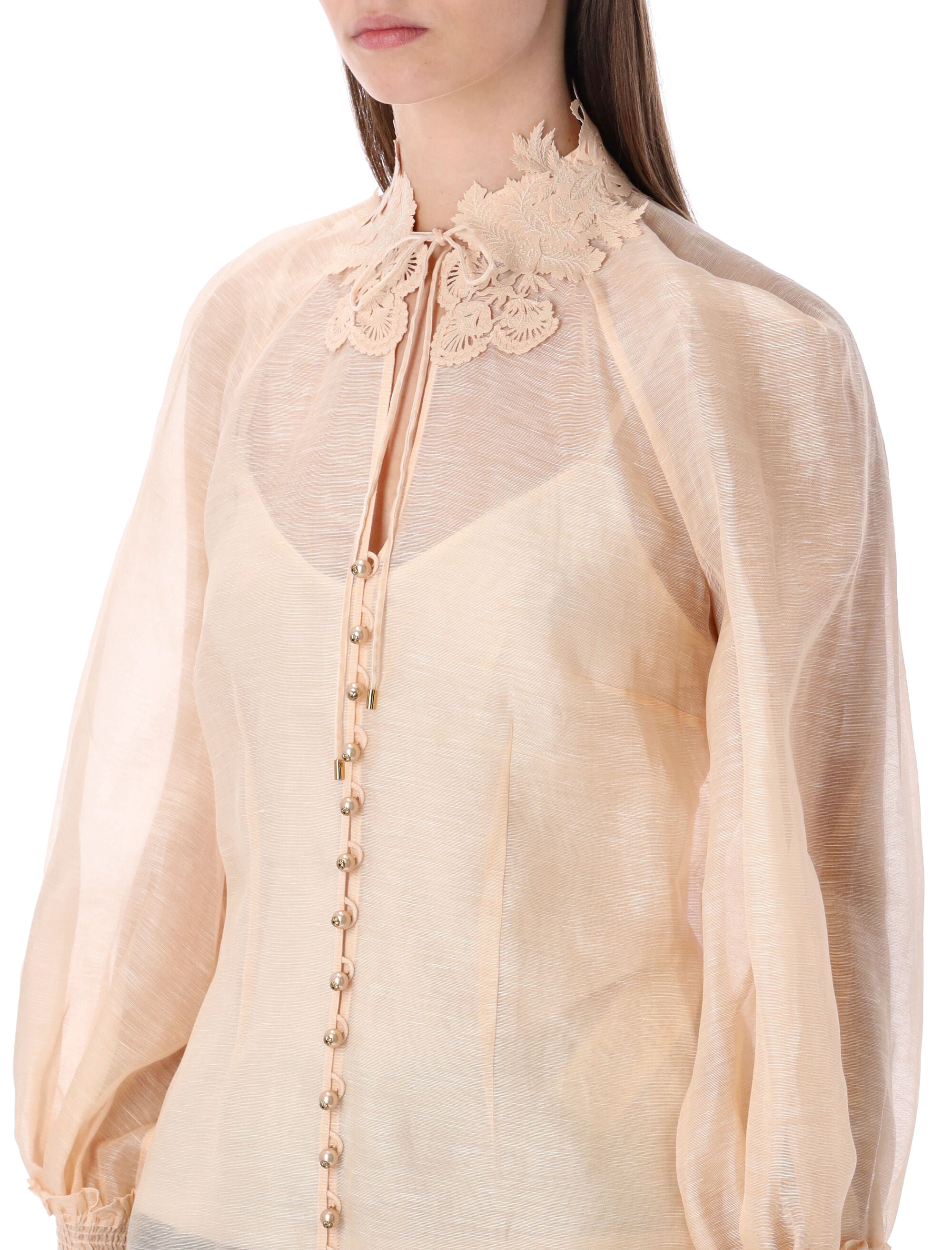 Zimmermann Rebellion Peach Silk-Linen Blouse