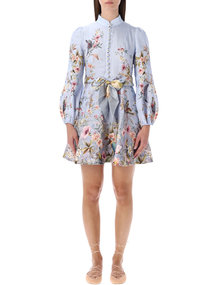 Zimmermann Rebellion blue floral buttoned mini dress Multi Linen