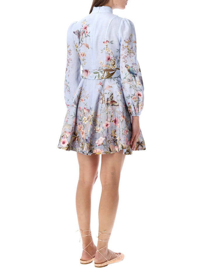 Zimmermann Rebellion blue floral buttoned mini dress Multi Linen
