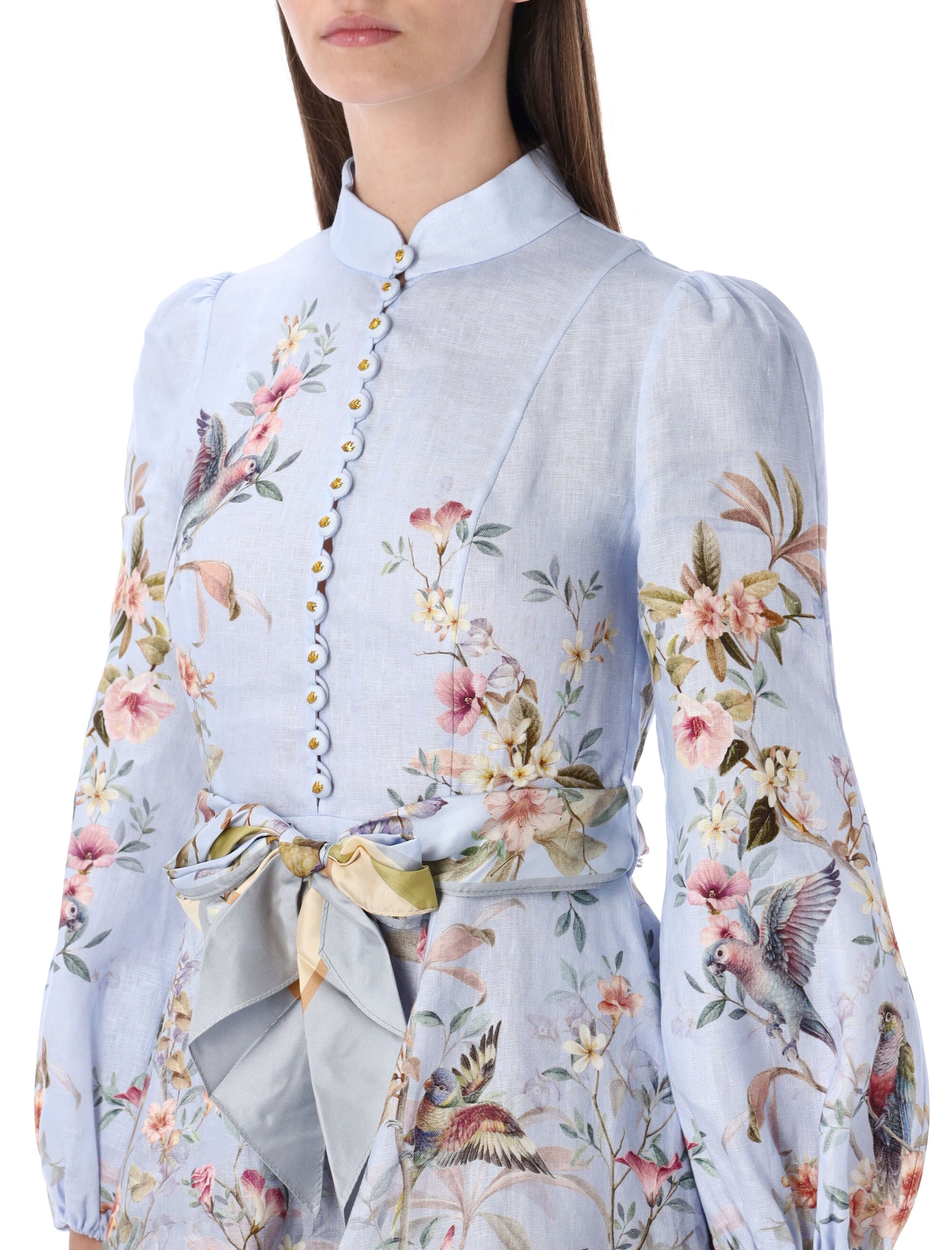 Zimmermann Rebellion blue floral buttoned mini dress Multi Linen