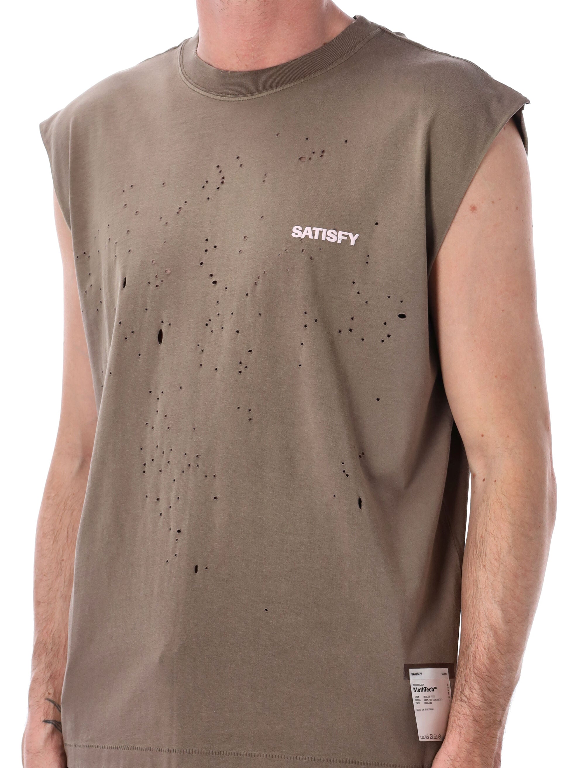 Satisfy Mothtech Destroyed Running Muscle Tee Sun Bleached Organic Cotton Tshirt