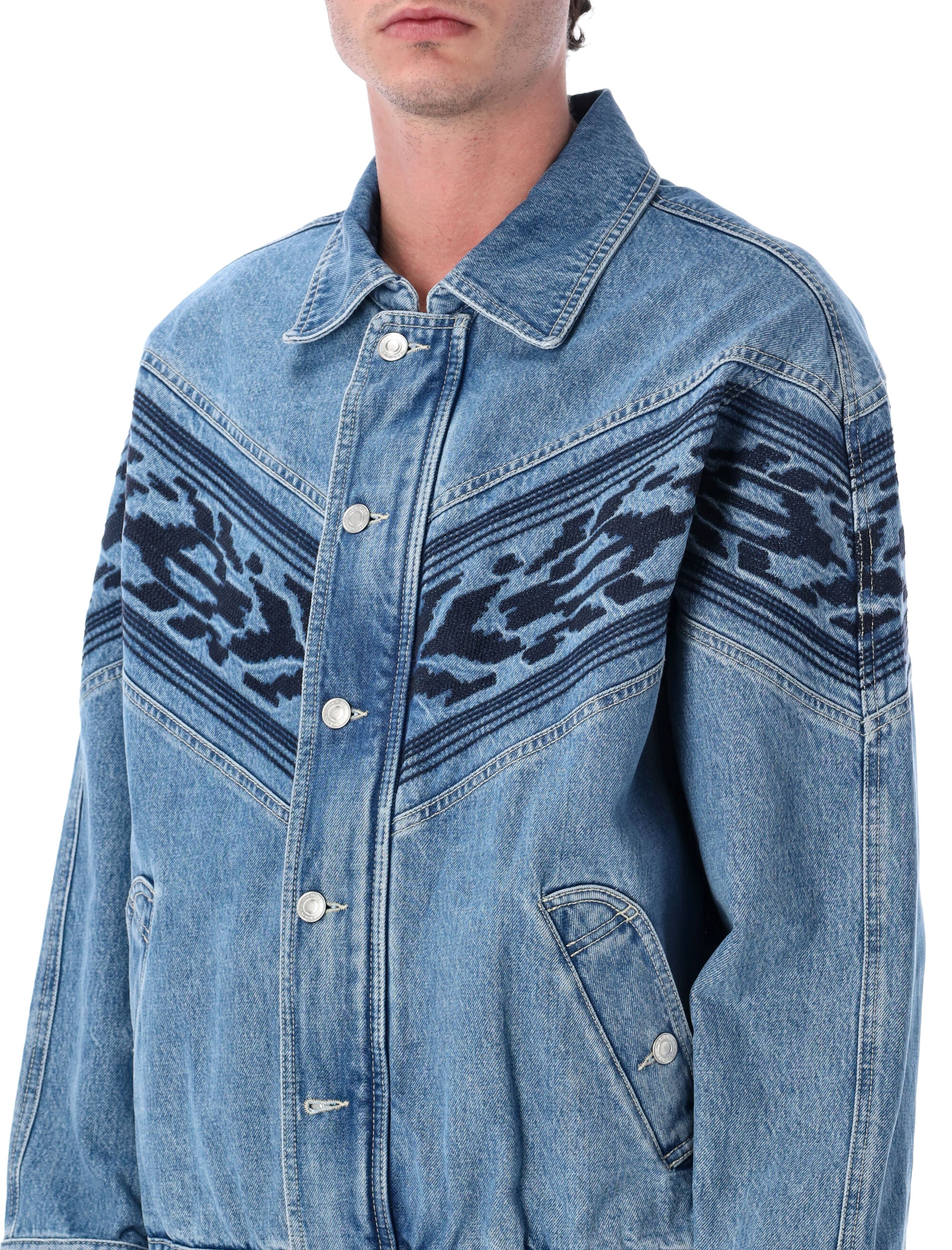 Marant Julian embroidered denim jacket Blue Cotton