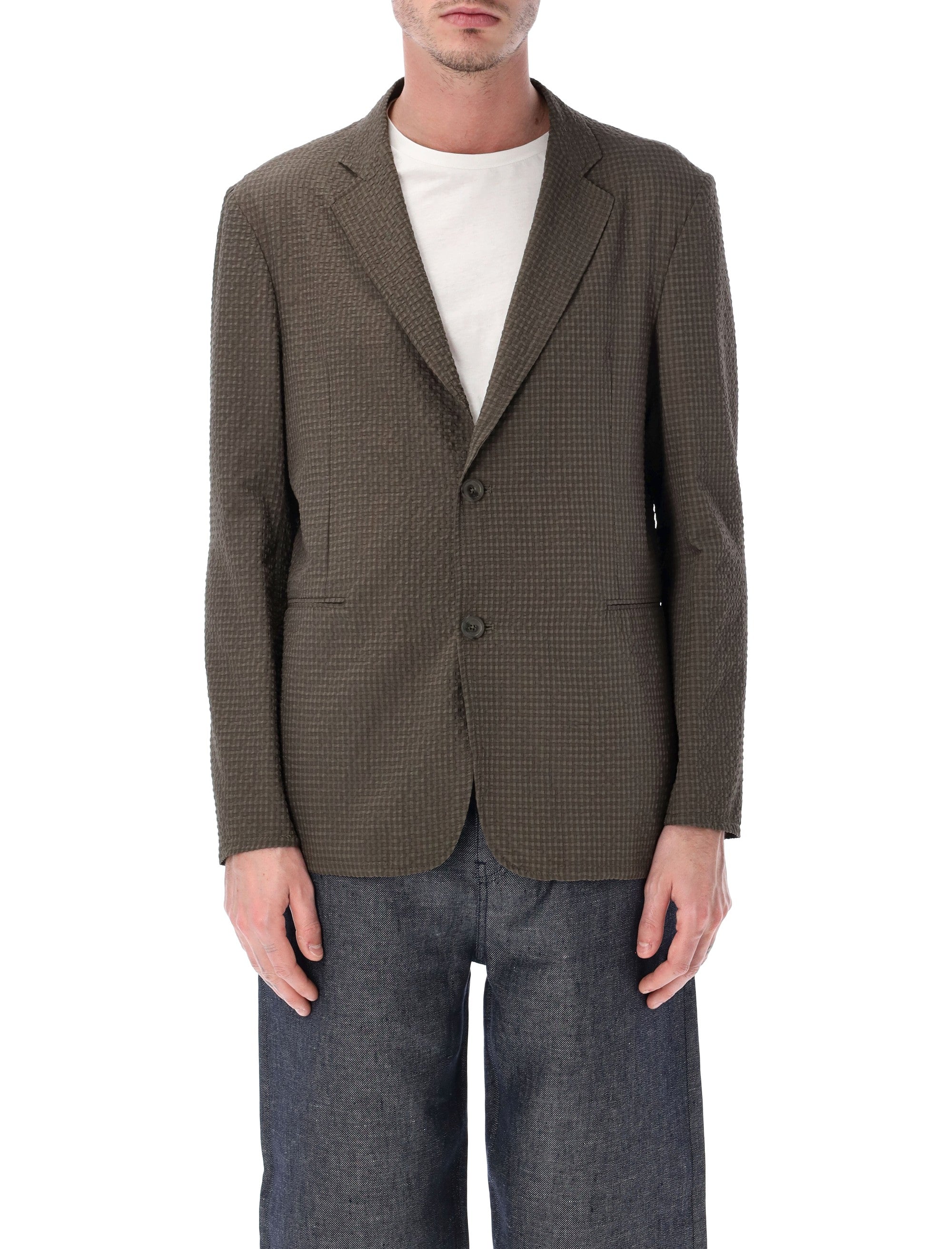 Emporio Armani Seersucker blazer Noce Brown Polyester