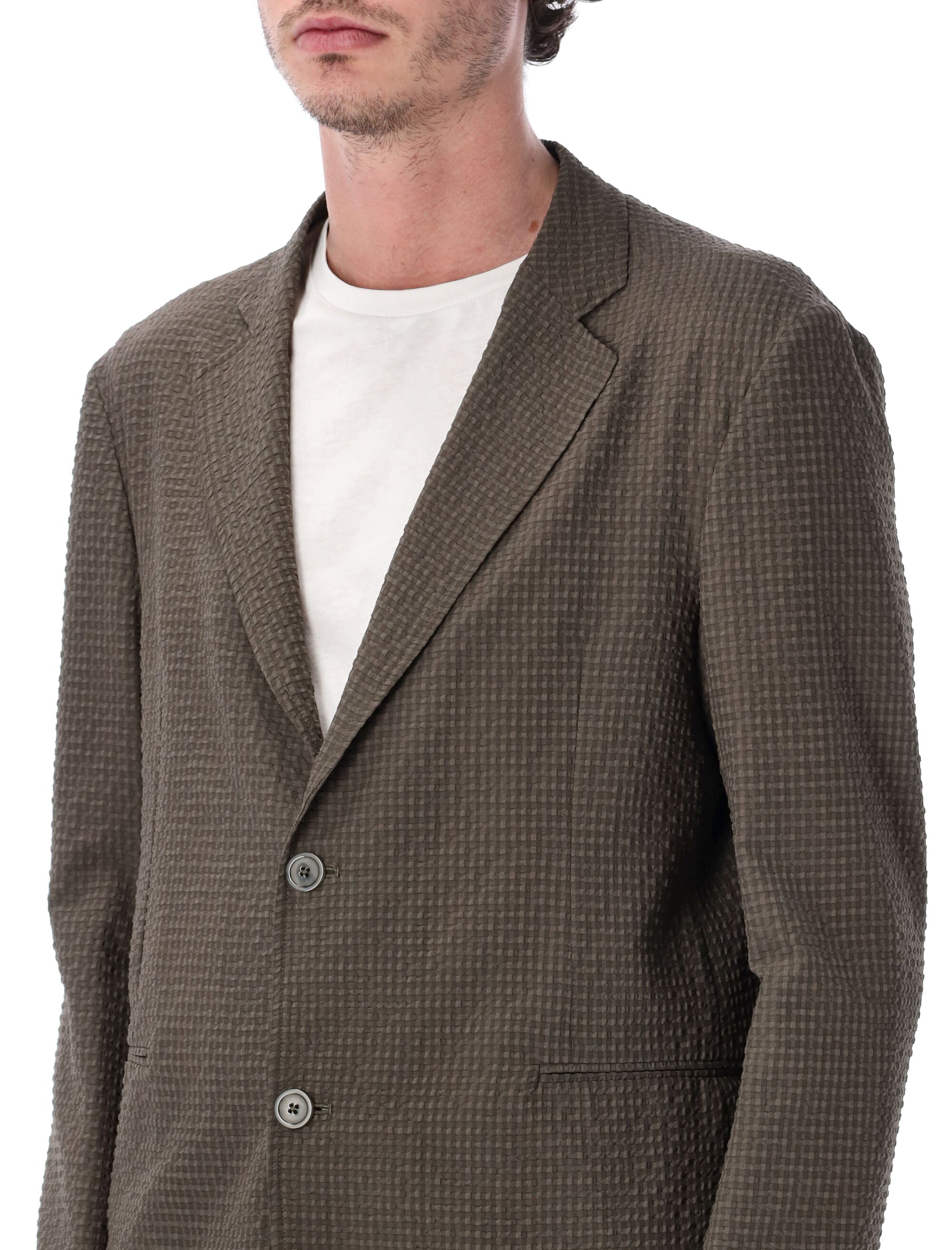 Emporio Armani Seersucker blazer Noce Brown Polyester