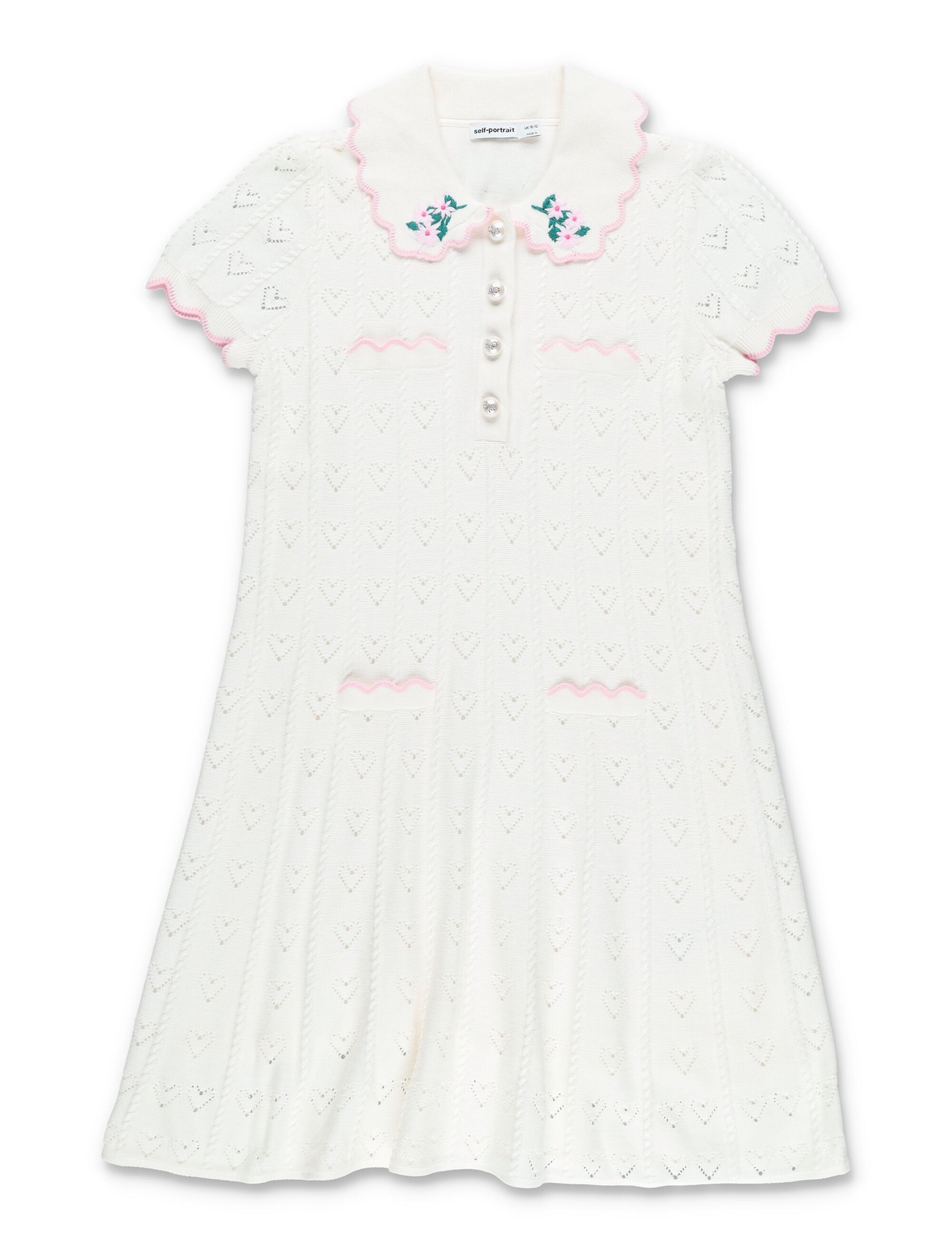 Self-Portrait Heart knit girls dress Cream Viscose