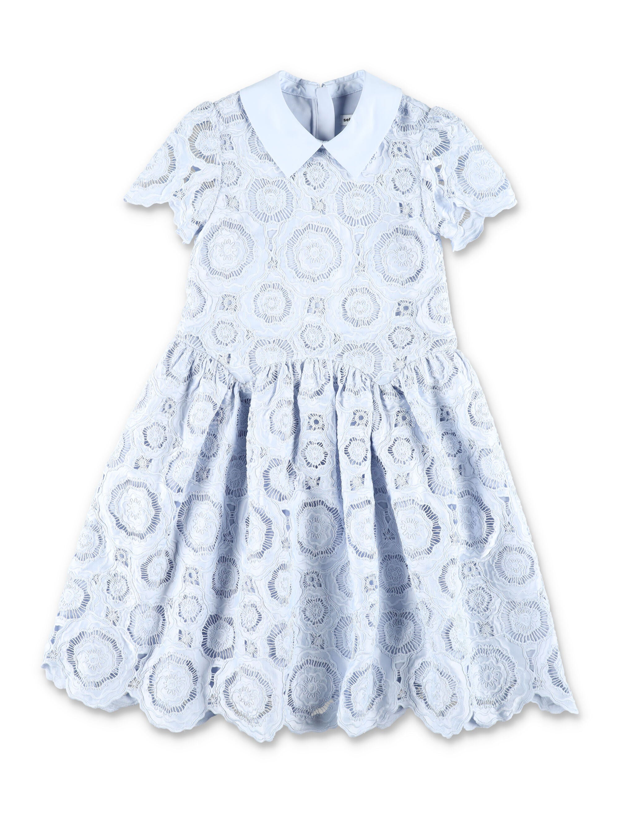 Self-Portrait 3D flower lace girls dress Light Blue Polyester