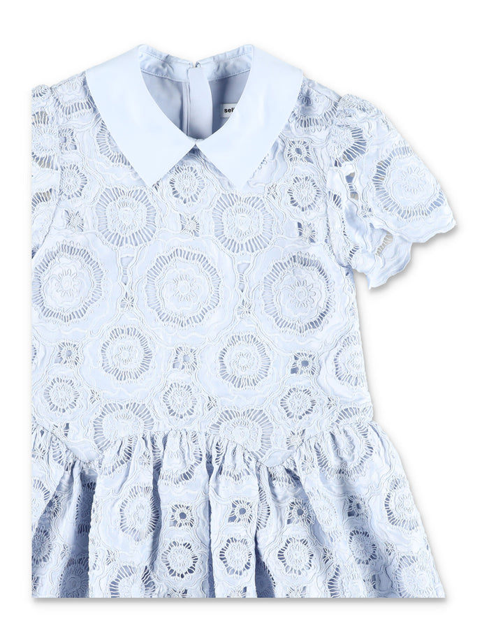 Self-Portrait 3D flower lace girls dress Light Blue Polyester