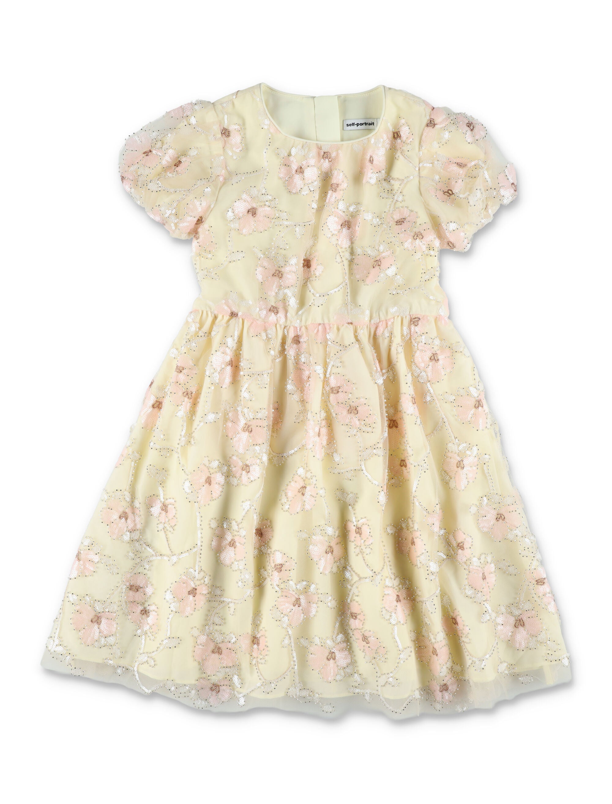 Self-Portrait embellished flower tulle girls dress Cream Polyester