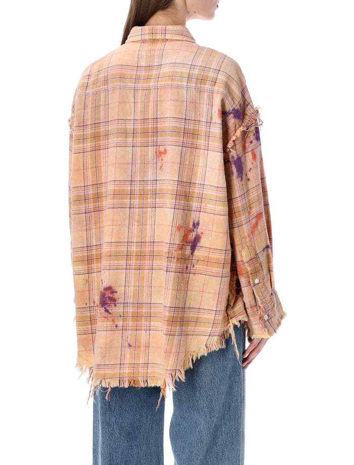 R13 Shredded seam drop neck shirt Orange Purple Cotton