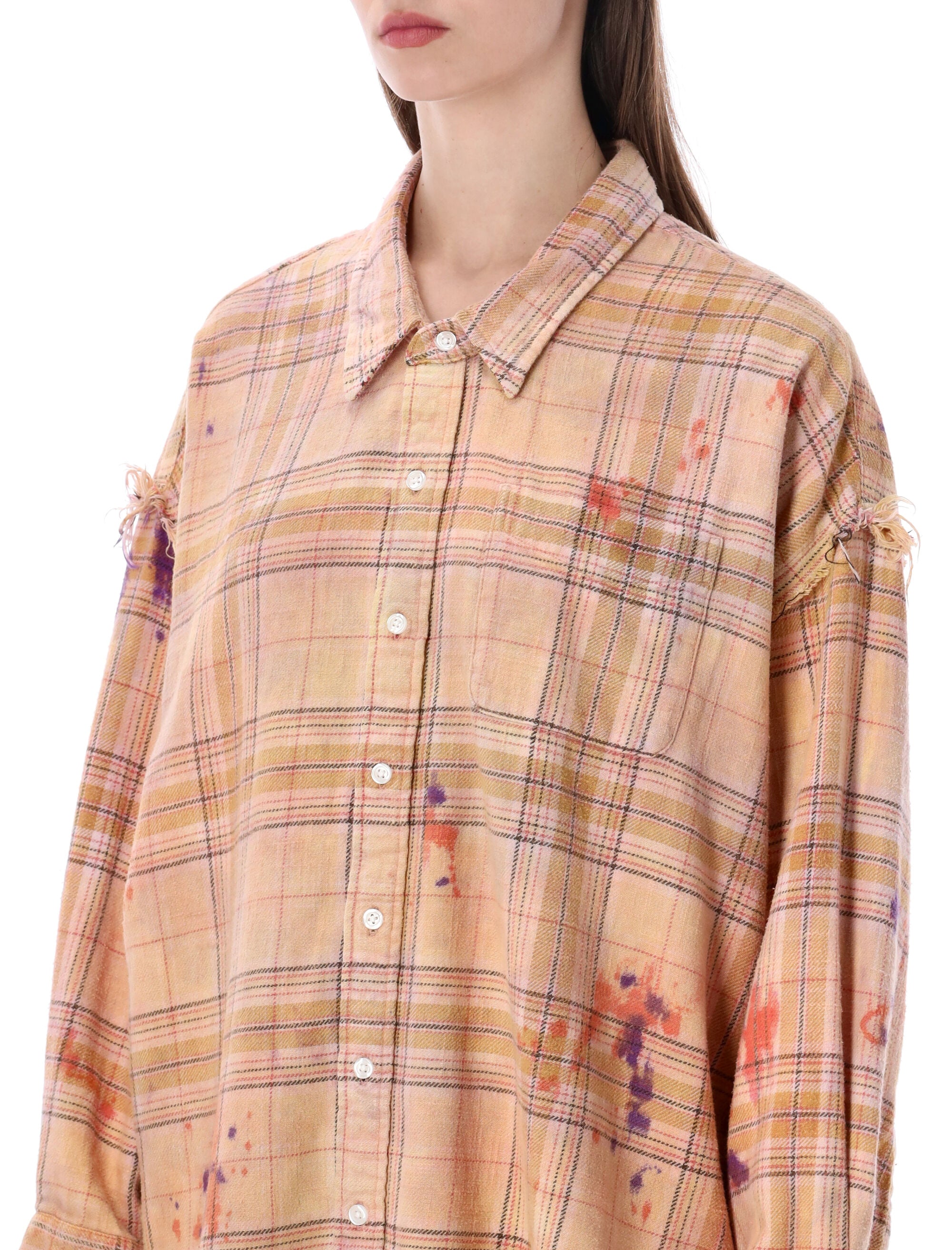 R13 Shredded seam drop neck shirt Orange Purple Cotton