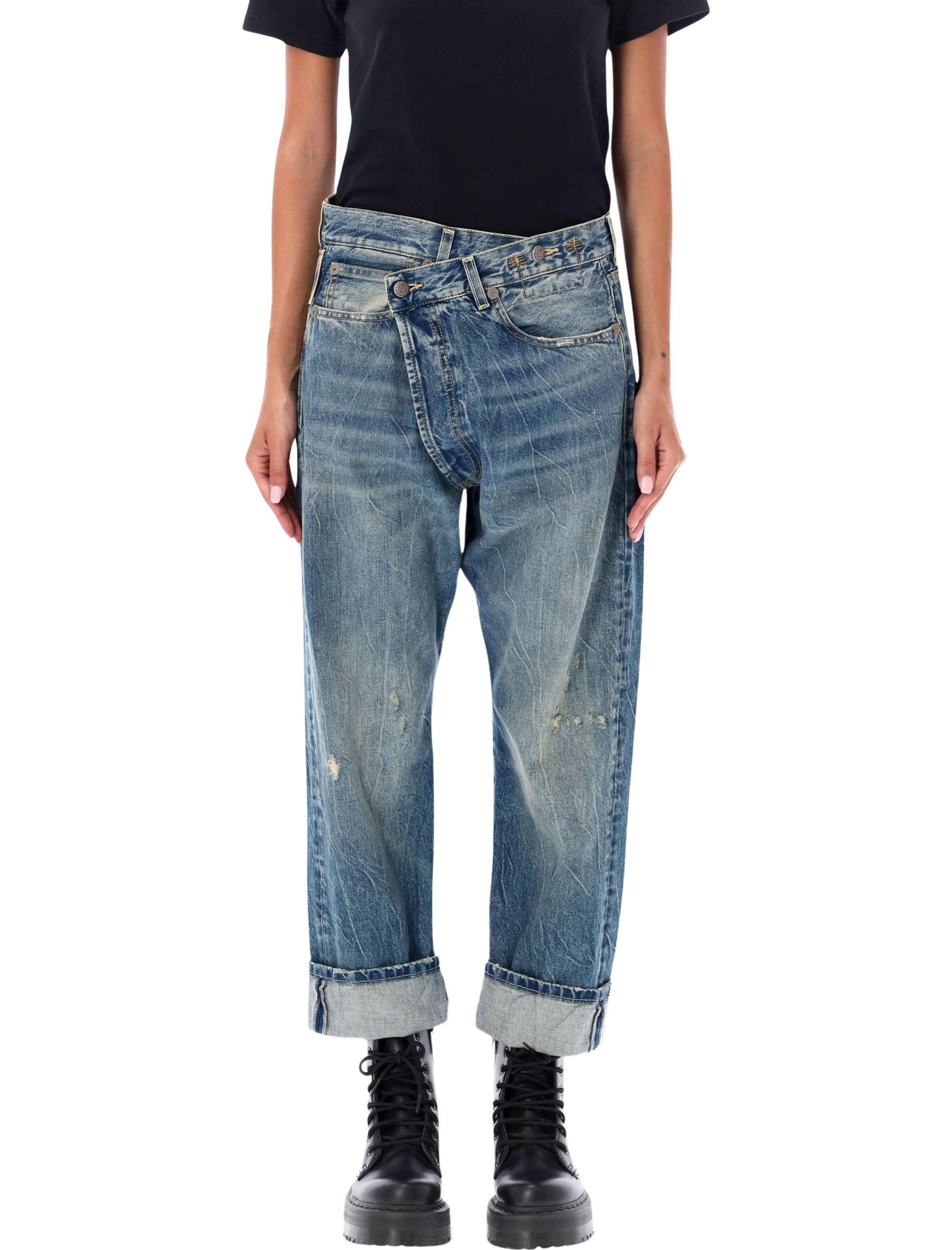 Crossover Waist Distressed Jeans R13 Kelly Blue Cotton