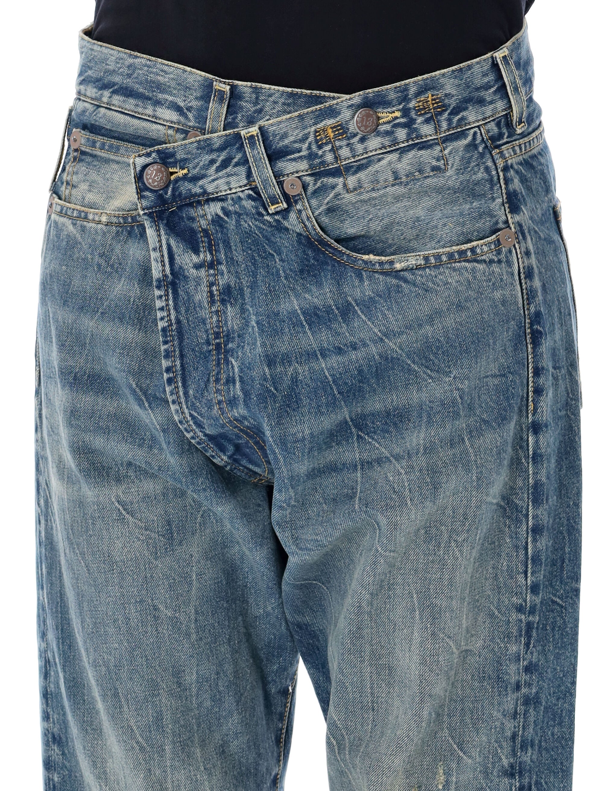 Crossover Waist Distressed Jeans R13 Kelly Blue Cotton
