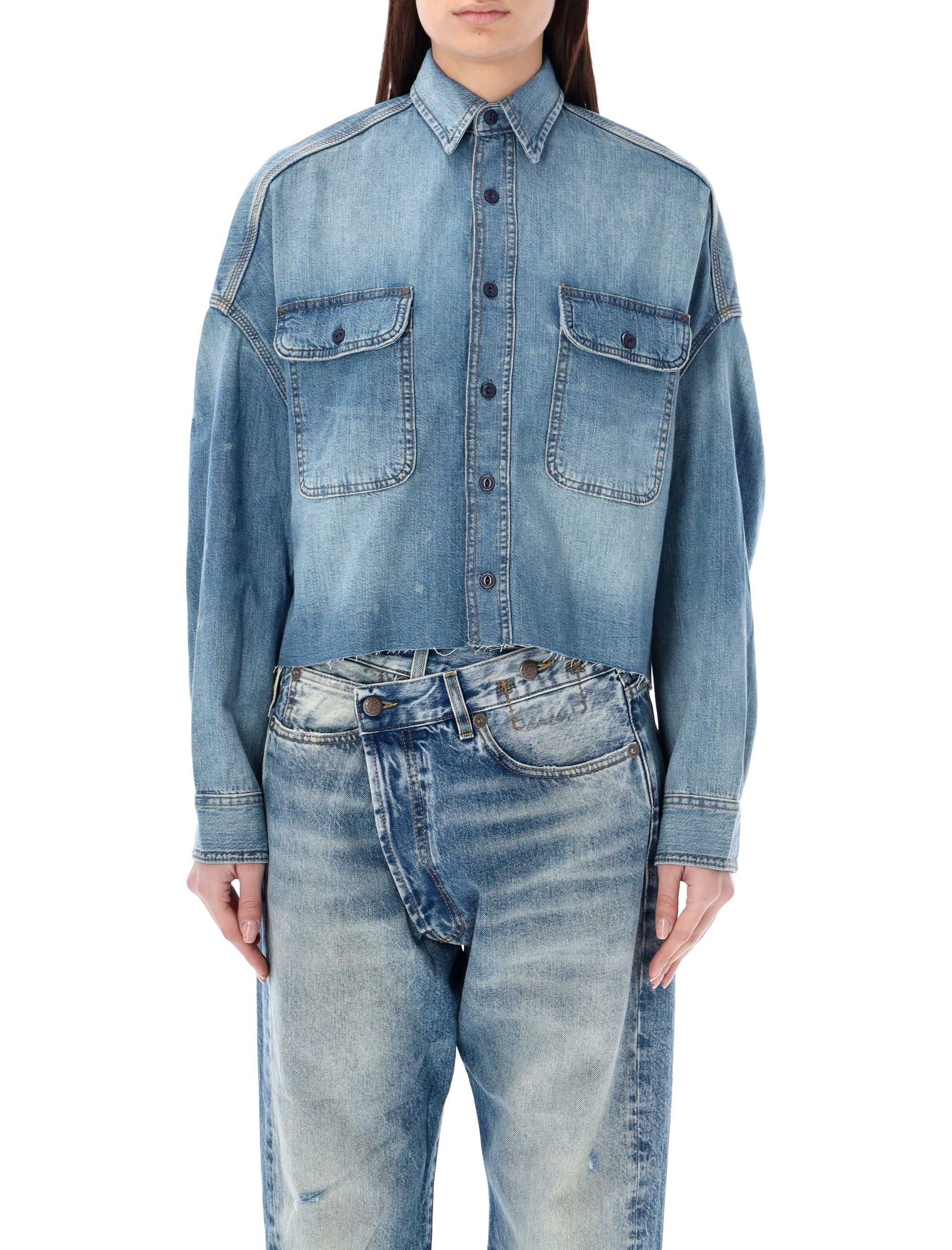 R13 cropped denim shirt Brindley Blue Cotton