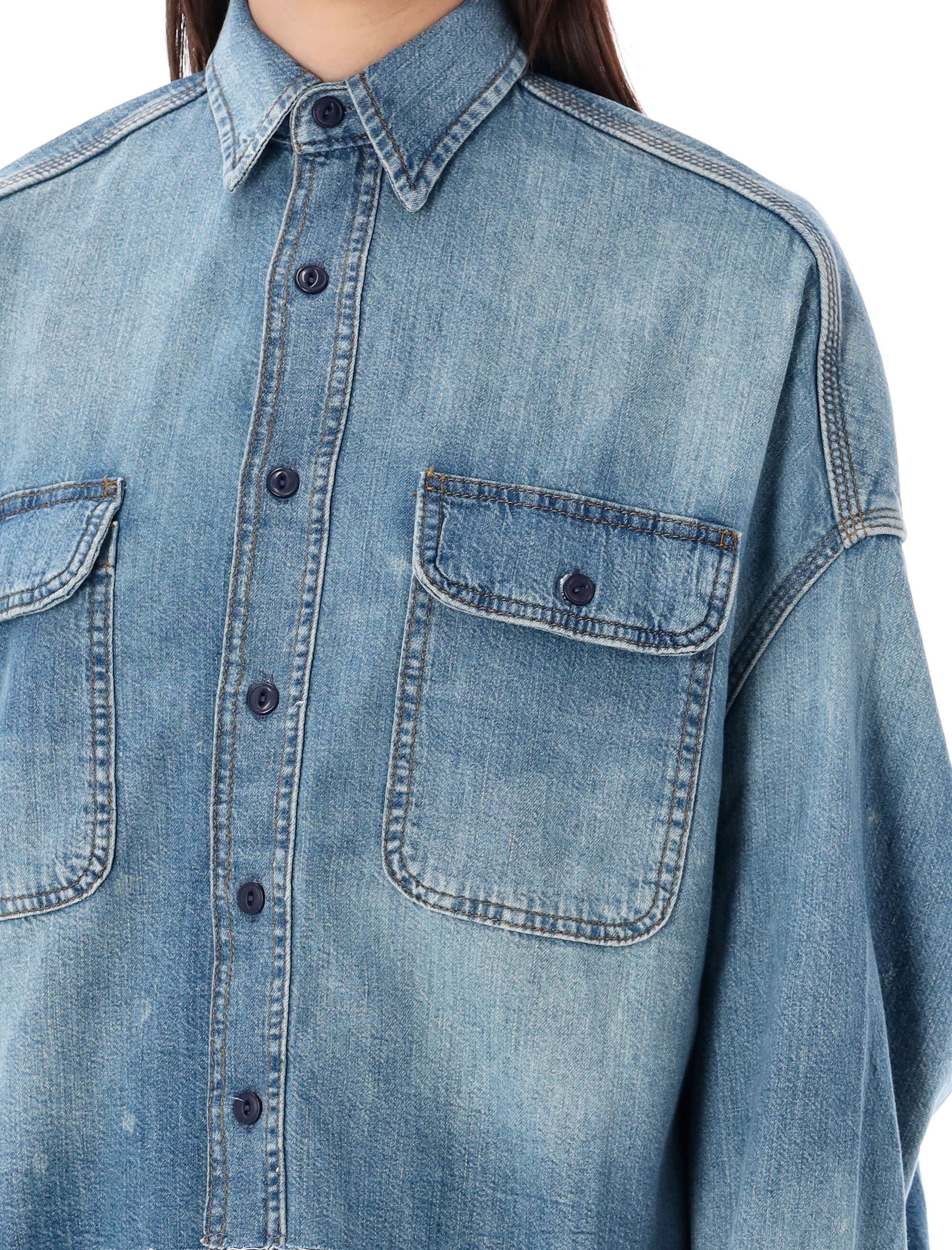 R13 cropped denim shirt Brindley Blue Cotton