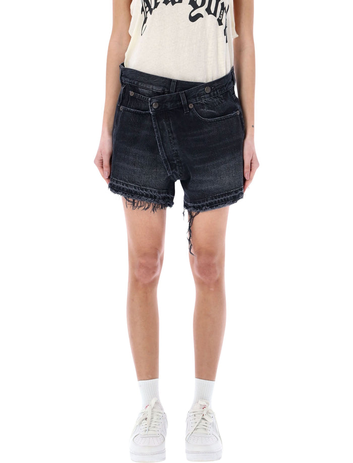 R13 Crossover Denim Shorts Jake Black Cotton