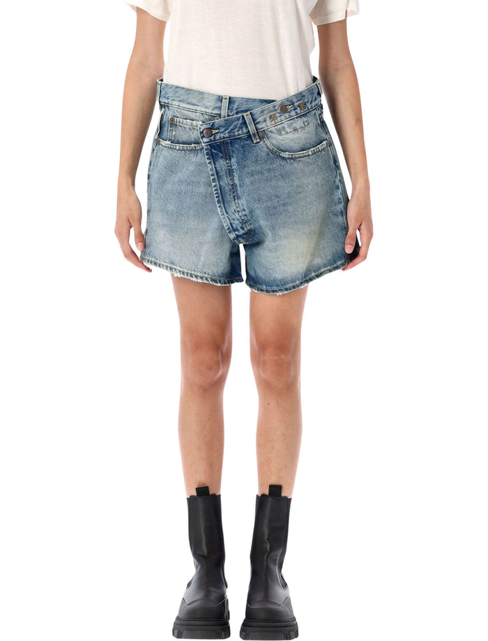 Crossover Denim Shorts Distressed R13 Bain Blue Cotton