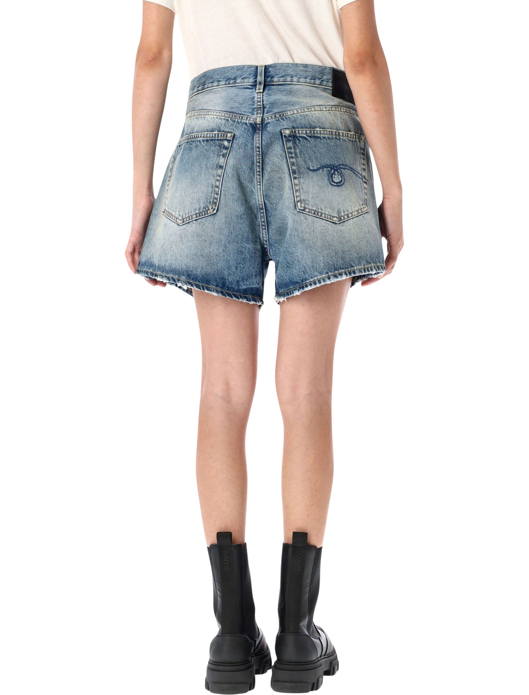 Crossover Denim Shorts Distressed R13 Bain Blue Cotton