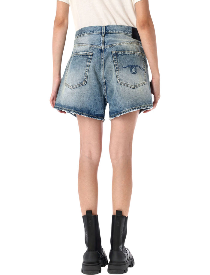 Crossover Denim Shorts Distressed R13 Bain Blue Cotton