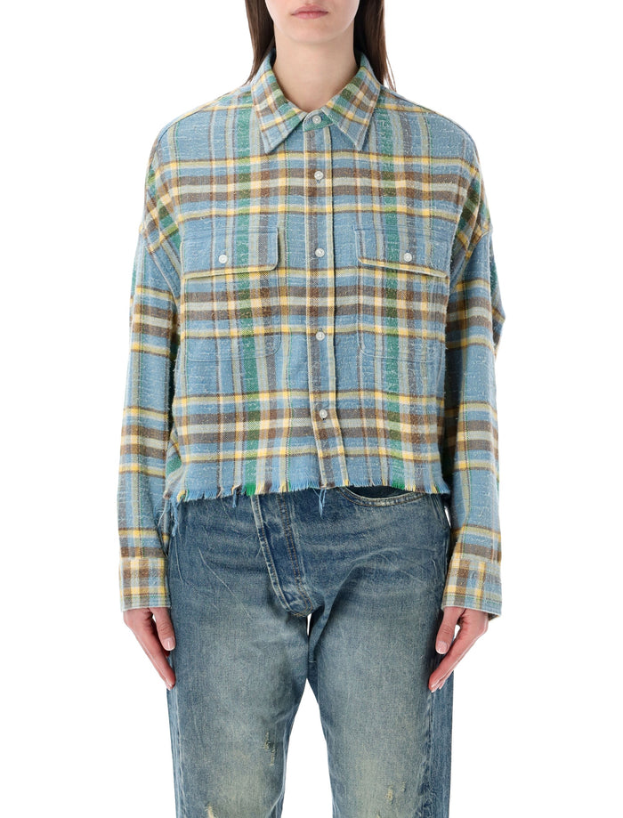 R13 Cropped Work shirt Light Blue Cotton