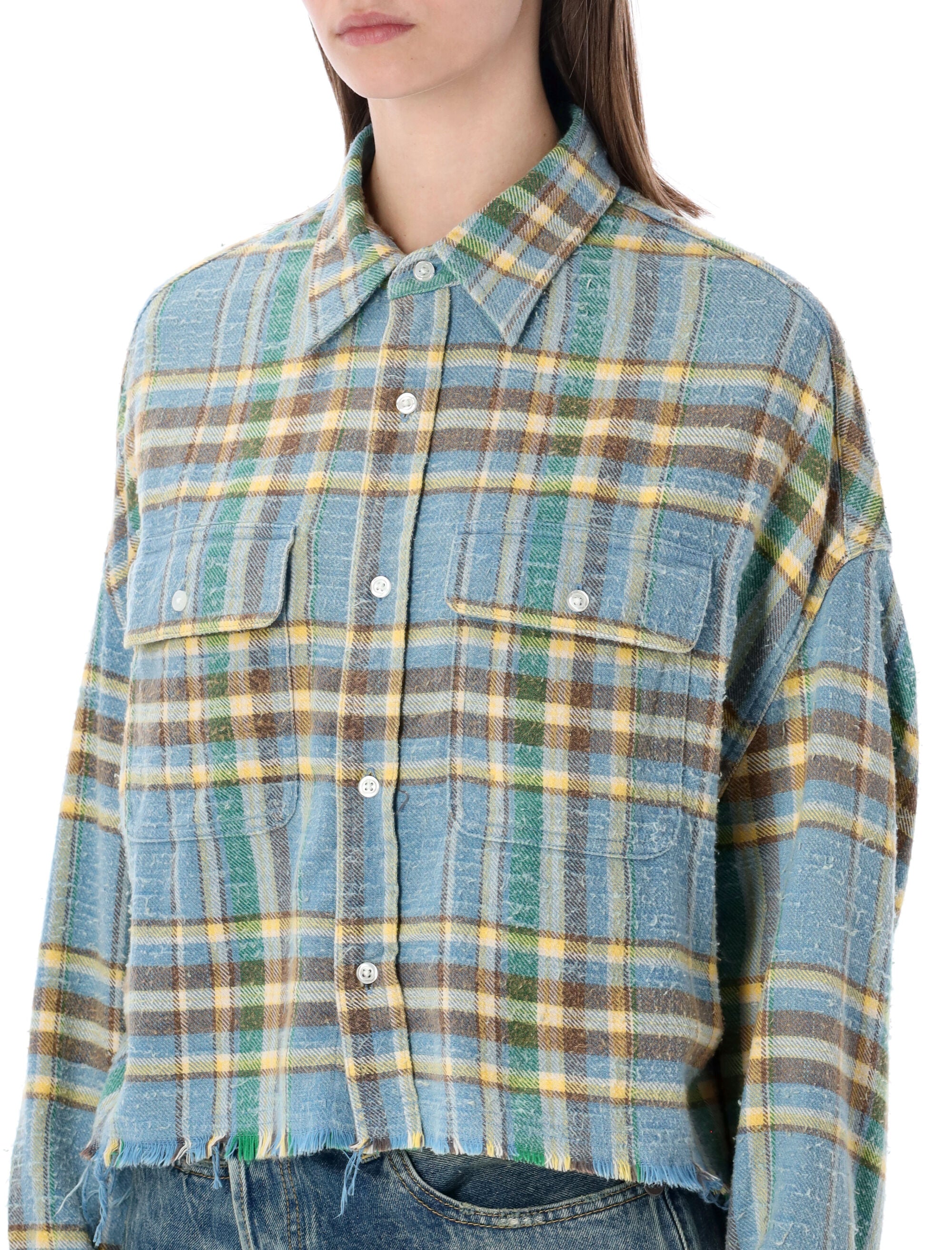 R13 Cropped Work shirt Light Blue Cotton