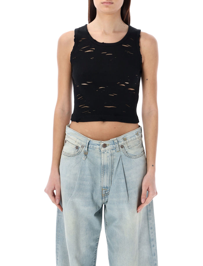 R13 black distressed rib tank Cotton