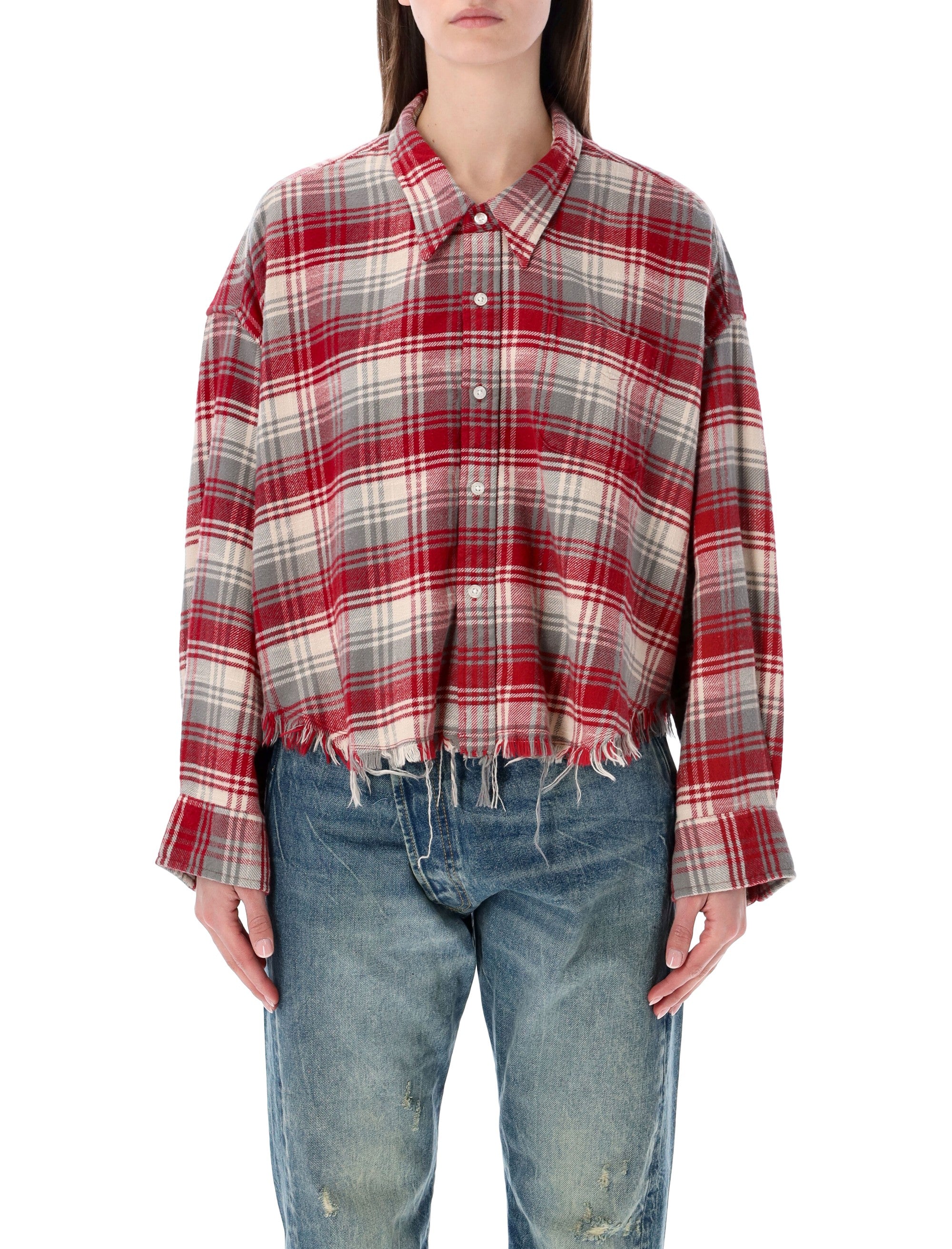R13 Drop Neck cropped shirt Red Grape Cotton