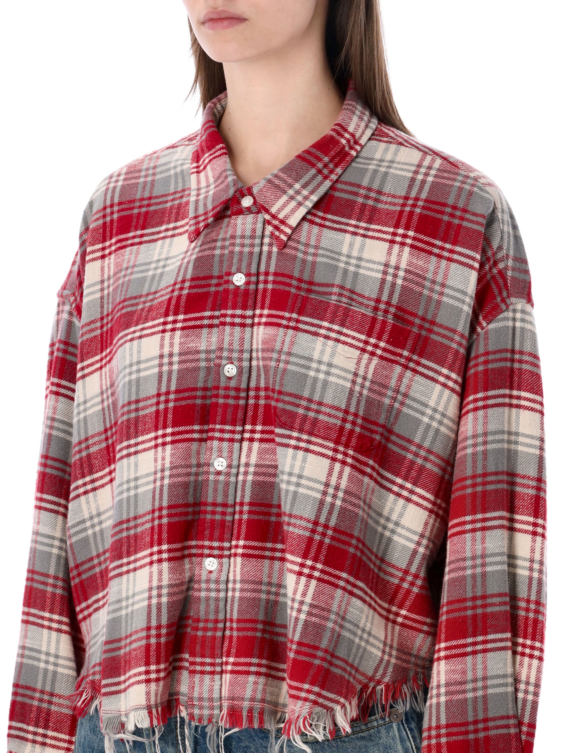 R13 Drop Neck cropped shirt Red Grape Cotton