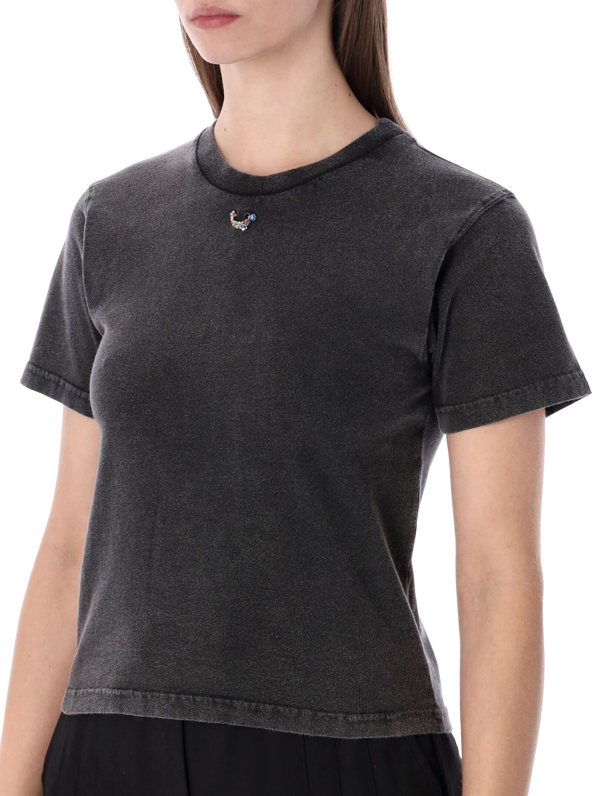 Ottolinger Pierced fitted t-shirt Washed Black Organic Cotton Tshirt