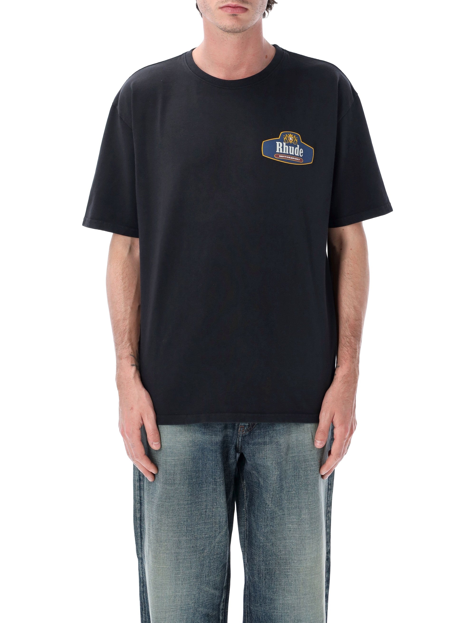Rhude Racing Crest T-Shirt Vintage Black Cotton Tshirt