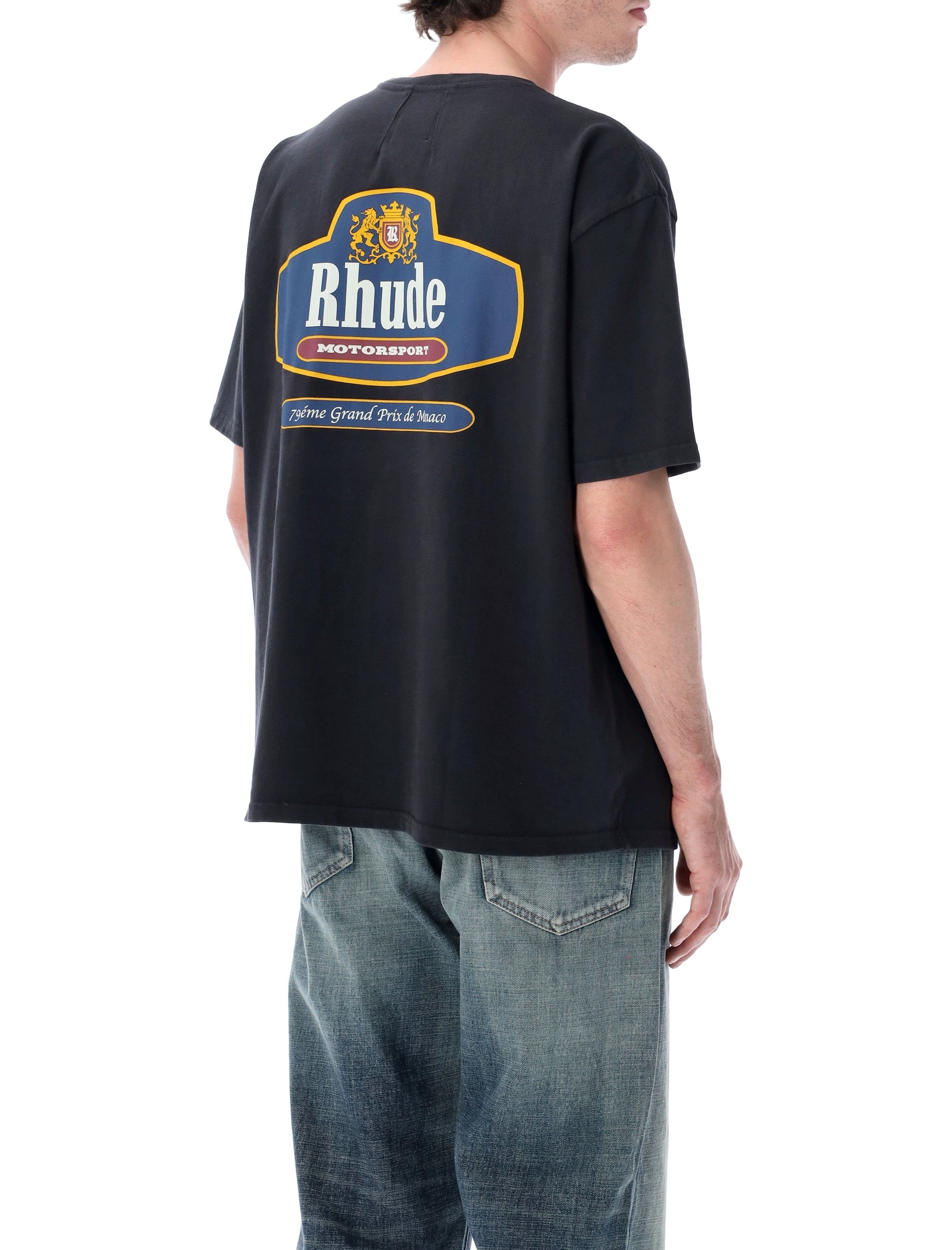 Rhude Racing Crest T-Shirt Vintage Black Cotton Tshirt