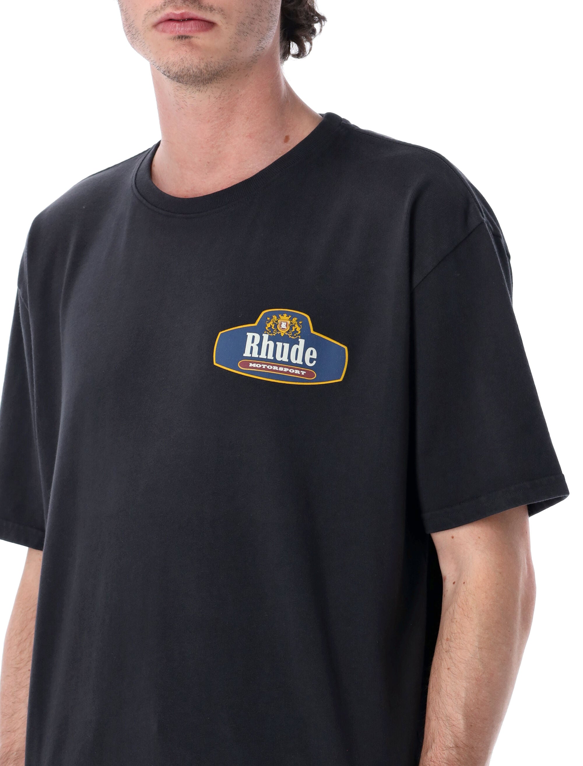 Rhude Racing Crest T-Shirt Vintage Black Cotton Tshirt