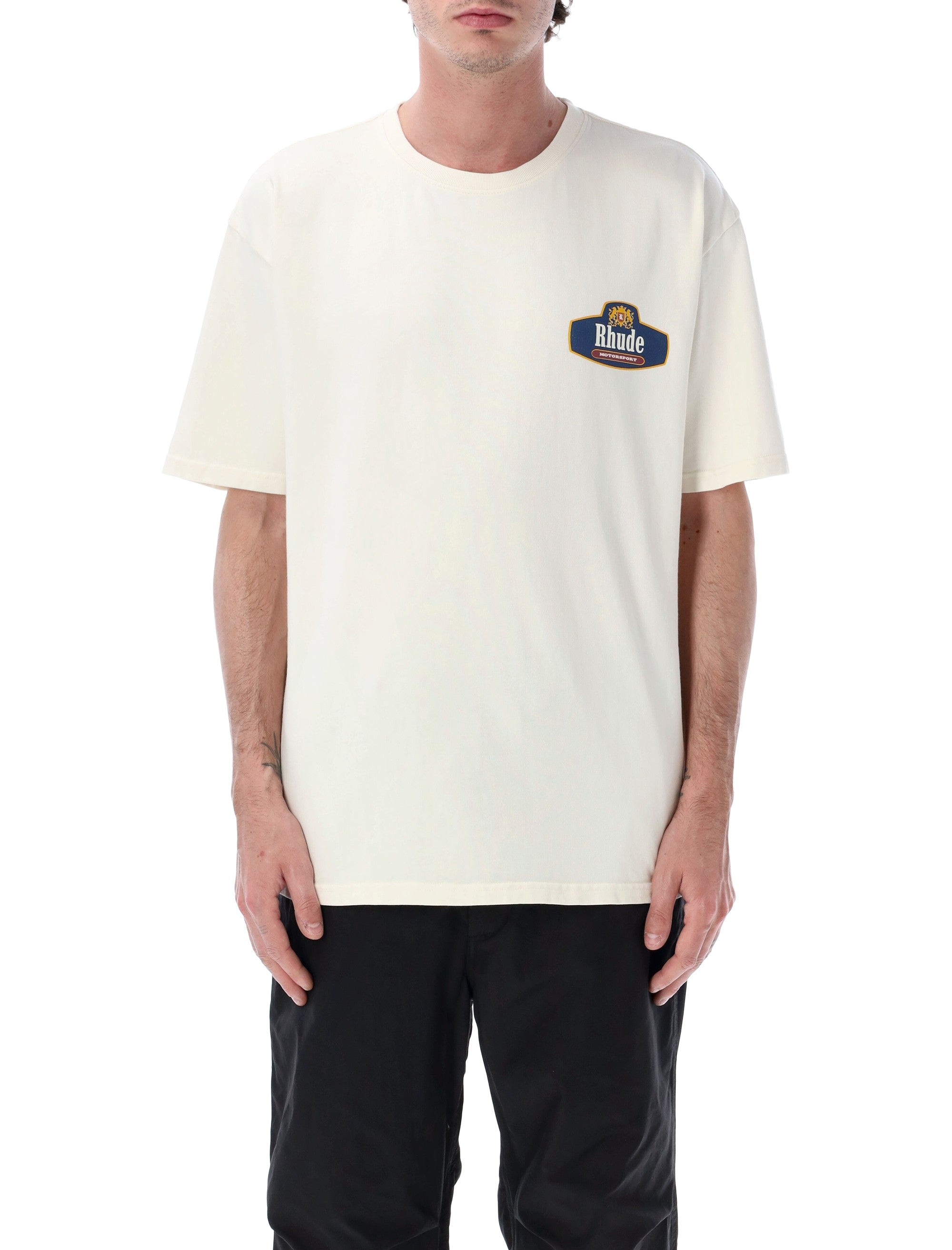 Rhude Racing Crest T-Shirt Vintage White Cotton Tshirt