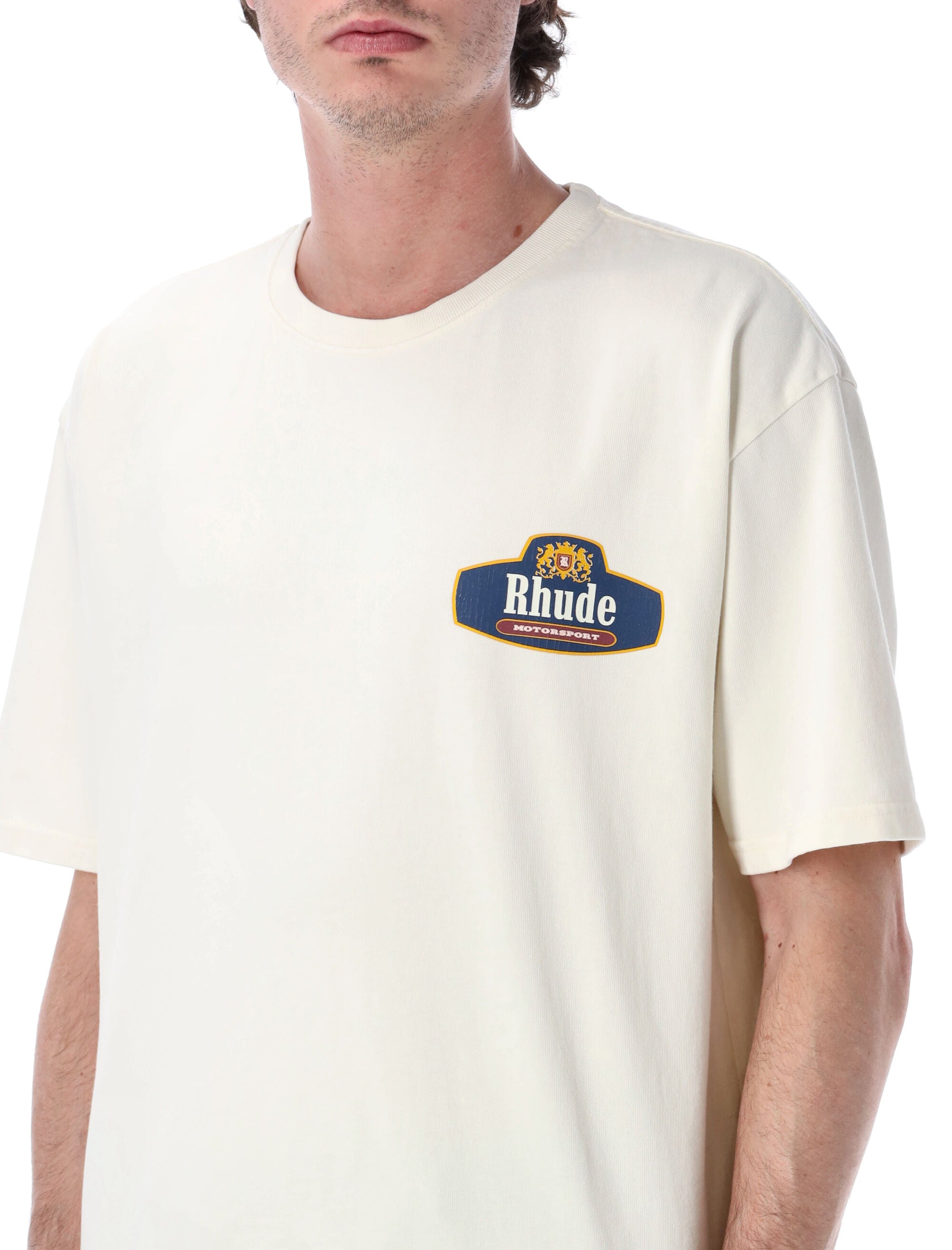 Rhude Racing Crest T-Shirt Vintage White Cotton Tshirt