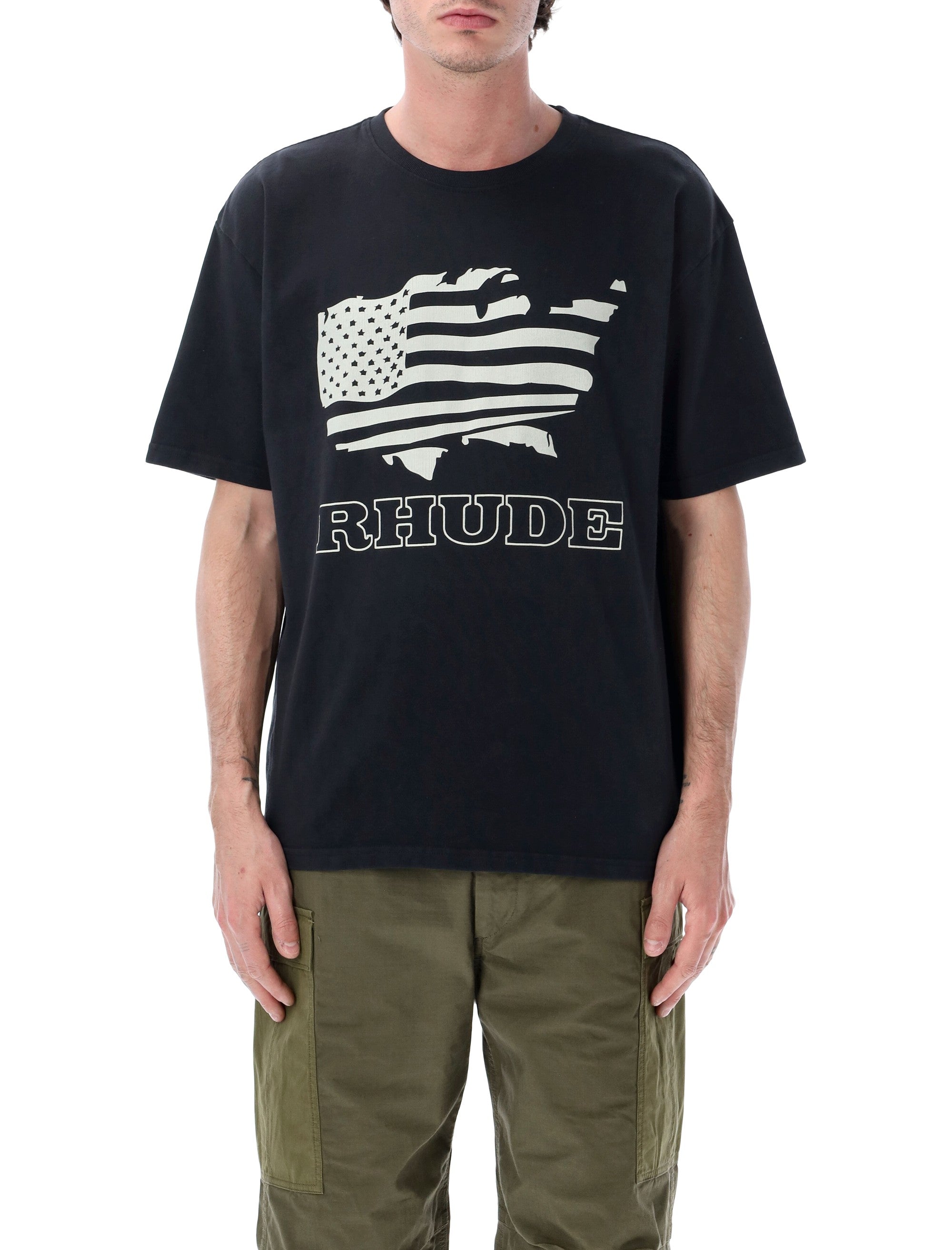 Rhude Banner Cotton T-Shirt Vintage Black Tshirt