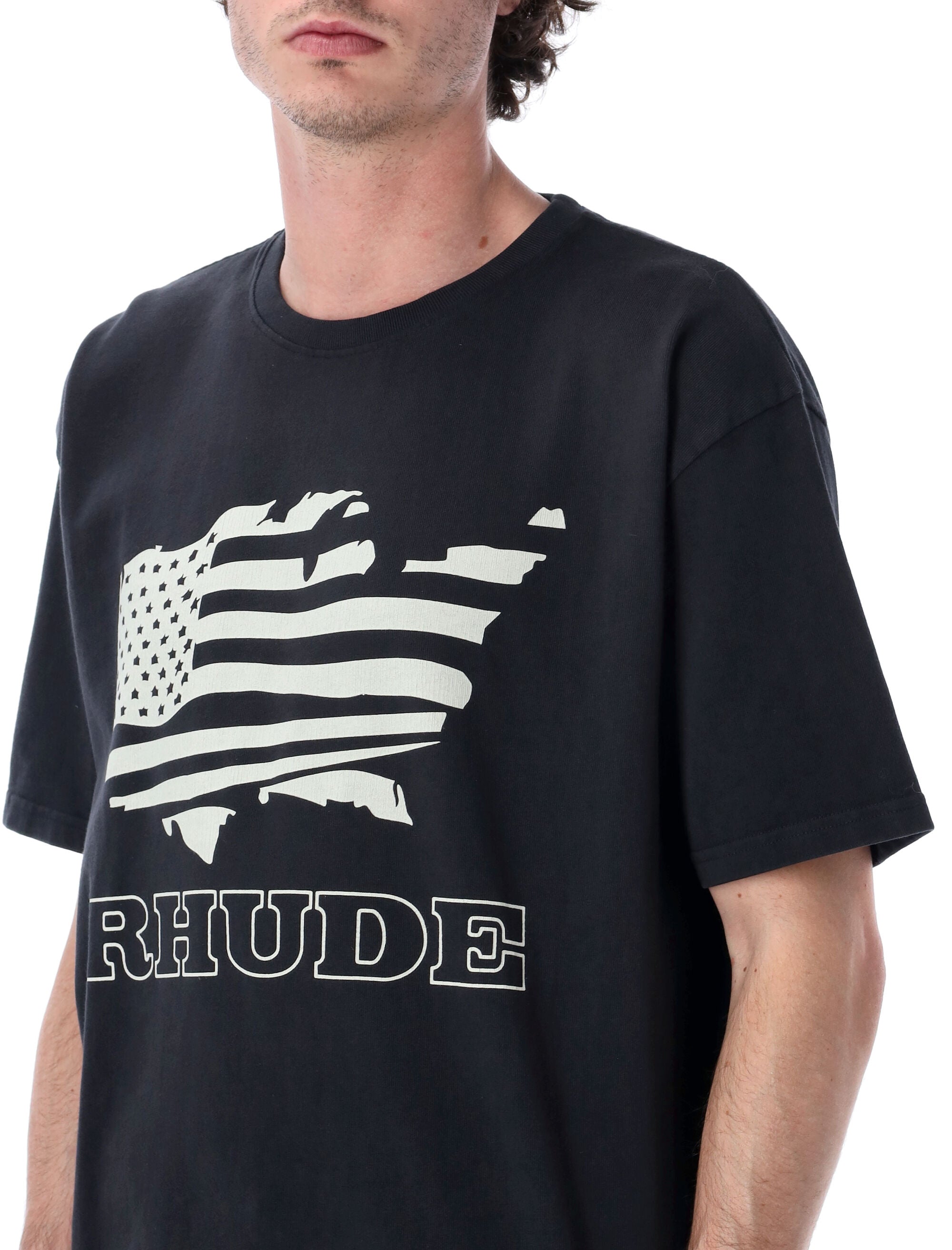 Rhude Banner Cotton T-Shirt Vintage Black Tshirt