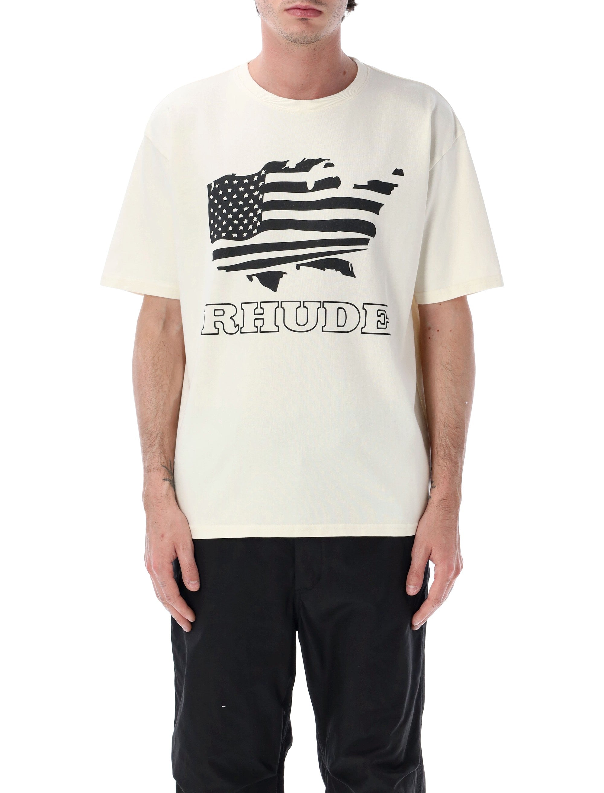 Rhude Banner Cotton T-Shirt Vintage White Tshirt