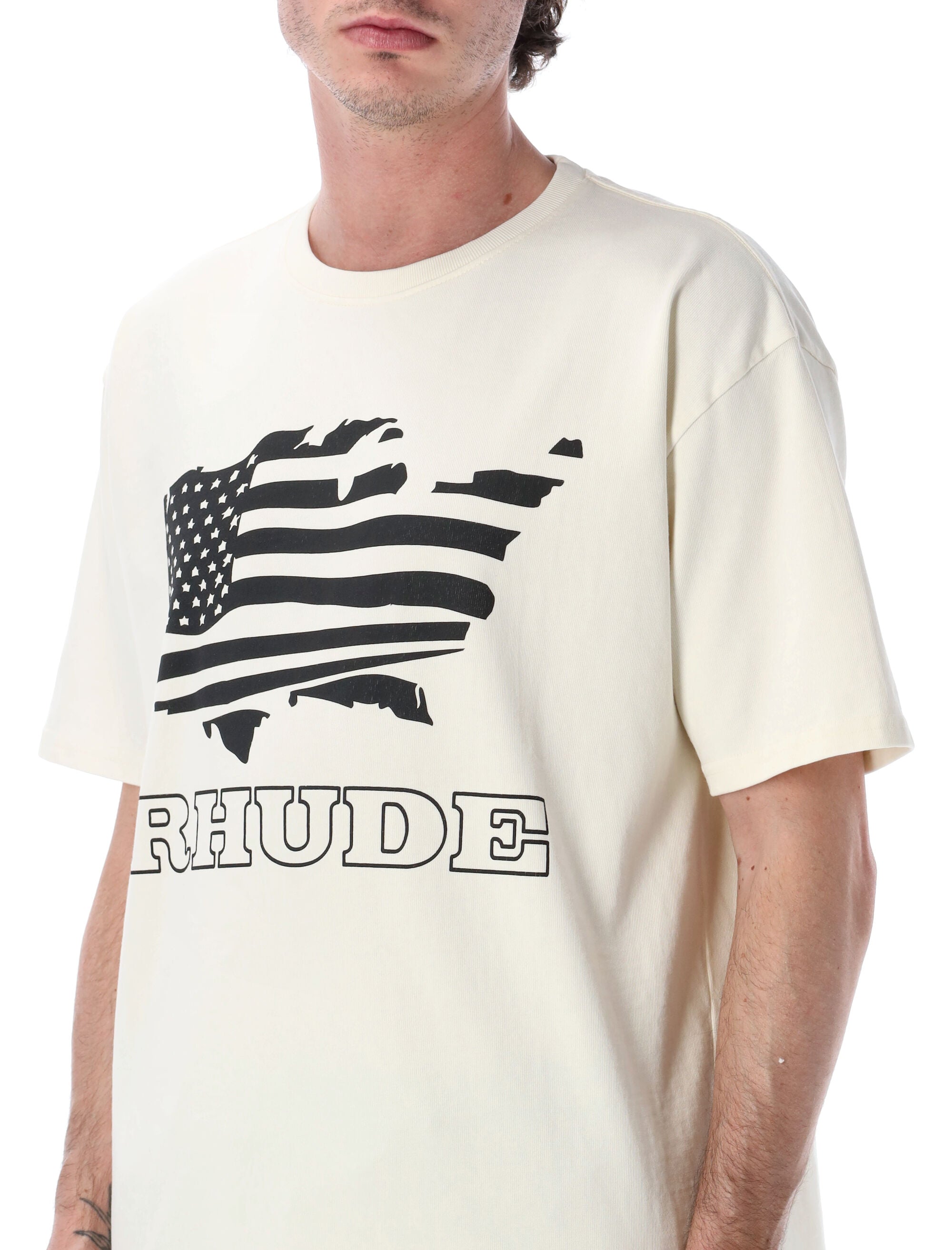 Rhude Banner Cotton T-Shirt Vintage White Tshirt