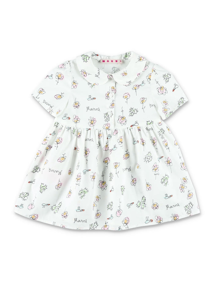 Marni Floral Baby Dress White Cotton