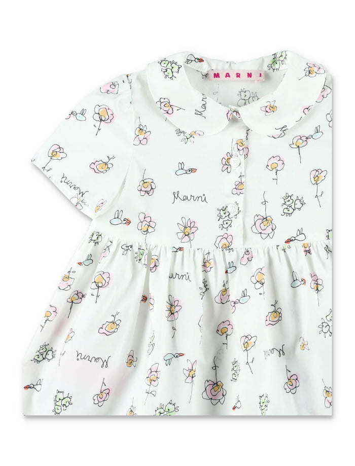 Marni Floral Baby Dress White Cotton