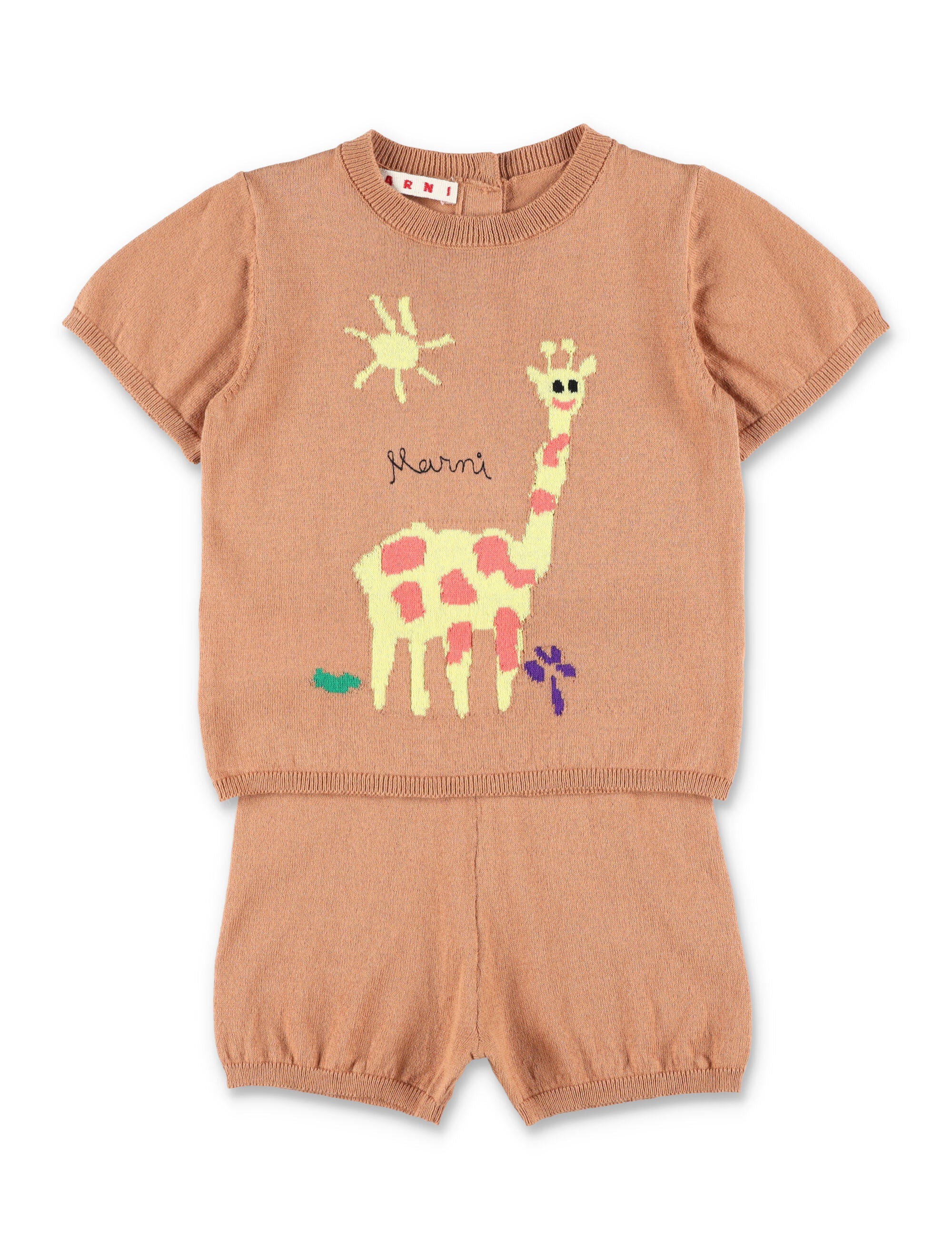 Marni knit set with giraffe for newborn Brown Cotton