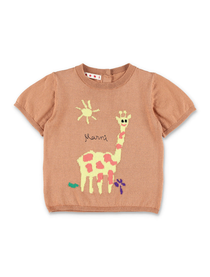 Marni knit set with giraffe for newborn Brown Cotton