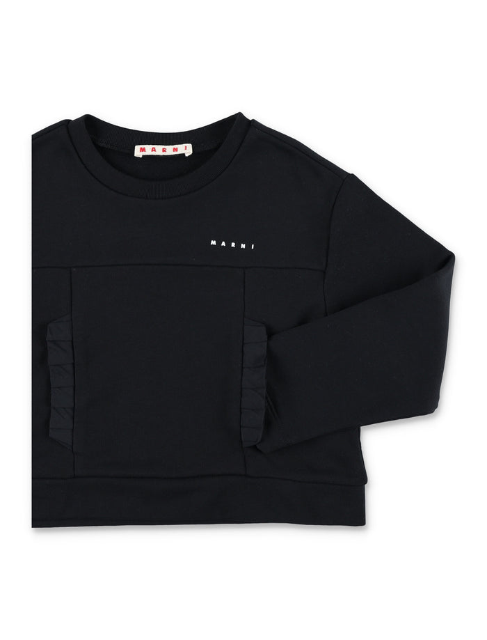 Marni Black Cotton Sweatshirt With Logo For Girls