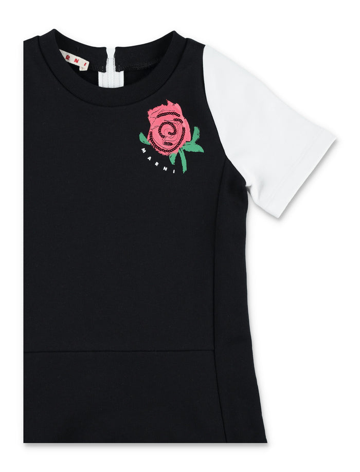 Marni jersey dress with rose for girls Black Cotton