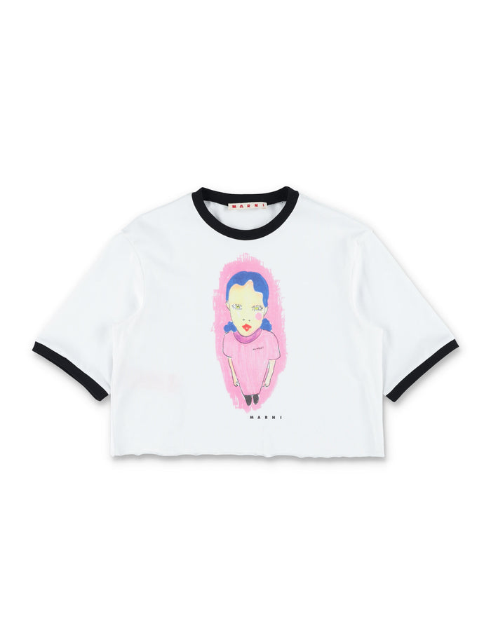 Marni girls printed crop t-shirt White Cotton