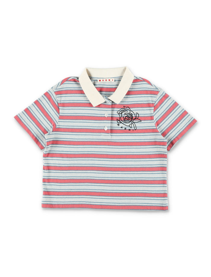 Marni Striped Jersey Polo Grey Cotton Tshirt