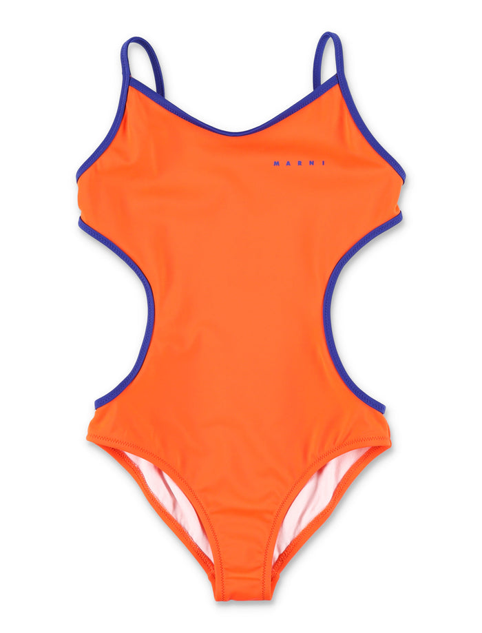 Marni Contrast Edges One-Piece For Girls Red Nylon Swimwear
