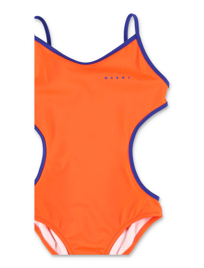 Marni Contrast Edges One-Piece For Girls Red Nylon Swimwear